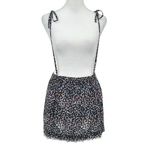 NWT- ELAN Folk Boho Mini Skirt Gray Leaf Print Frayed Hem Shoulder Tie - Small